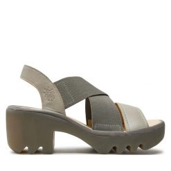 Sandały Fly London. Szare sandały damskie Fly London, bez wzorów, bez obcasa, na słupku, bez zapięcia. Za 329.99 zł.