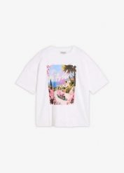 T-shirt oversize z czystej bawełny organicznej. Białe t-shirty damskie bonprix, bez wzorów, z bawełny, bez kołnierzyka. Za 64.99 zł.