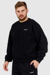OFF-WHITE Czarna bluza męska z nadrukiem na plecach. Czarne bluzy męskie OFF-WHITE, l, bez wzorów, prążkowane, bez kaptura. W wyprzedaży za 1,499.99 zł.