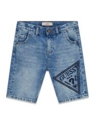 Guess Kids Spodnie materiałowe 181437 Niebieski Regular Fit. Niebieskie spodnie materiałowe dla chłopców Guess Kids, z aplikacjami, z materiału. Za 234.99 zł.