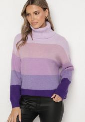 Fioletowy Golf Klasyczny Zimowy Sweter z Kaszmirem Aziena. Fioletowe swetry damskie Born2be, na zimę, bez wzorów, z jeansu, eleganckie, bez kołnierzyka, bez ramiączek, długie, bez kaptura. Za 119.99 zł.