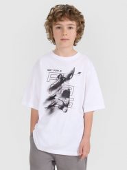 4F T-shirt regular z nadrukiem dziecięcy - biały 146/152 (10-12 lat). Białe t-shirty i topy dla dziewczynek 4f, bez wzorów, z bawełny, bez ramiączek. Za 49.99 zł.