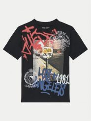 Guess T-Shirt L5RI11 K8HM4 Czarny Regular Fit. Czarne t-shirty dla chłopców Guess, z aplikacjami, z bawełny, bez ramiączek. Za 79.99 zł.
