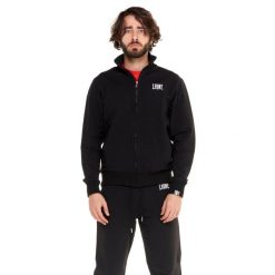 Bluza z zamek błyskawiczny na siłownia na czas wolny. Czarne bluzy męskie LEONE 1947 APPAREL, bez wzorów, z bawełny, bez kaptura, na fitness i siłownię. W wyprzedaży za 151.56 zł.