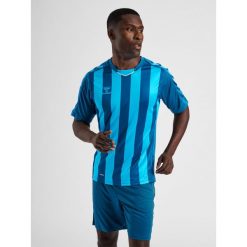 Koszulka do piłki nożnej męska Hummel Striped. Niebieskie koszulki sportowe męskie Hummel, m, bez wzorów, bez kołnierzyka, bez ramiączek, do piłki nożnej. Za 163.50 zł.