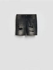 Jeansowe szorty z przetarciami - czarny. Czarne szorty męskie Reserved, bez wzorów, z denimu. Za 119.99 zł.