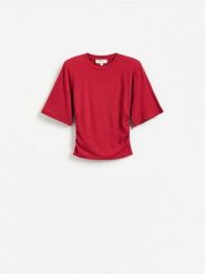 T-shirt z poduszkami na ramionach - intenstywna czerwień. Czerwone t-shirty damskie Reserved, l, bez wzorów, z dzianiny, bez kołnierzyka. Za 99.99 zł.
