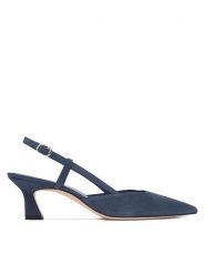 Stuart Weitzman Czółenka Vinnie 50 Slingback SJ433 Granatowy. Niebieskie czółenka damskie Stuart Weitzman, bez wzorów, ze skóry, bez obcasa, bez zapięcia. Za 1,999.00 zł.