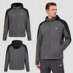 BLUZA MĘSKA 4F DRESOWA ROZPINANA Z KAPTUREM SPORTOWA KOLOR SZARY. Szare bluzy męskie 4f, l, bez wzorów, z dresówki, z kapturem, do biegania. Za 147.00 zł.