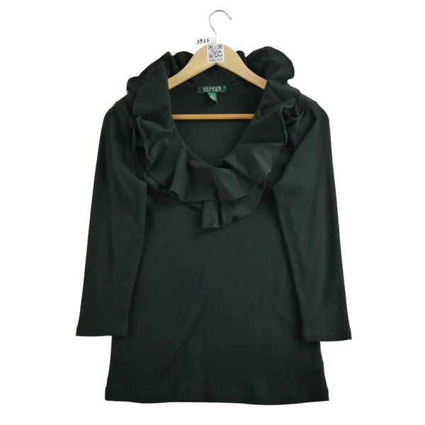 Damski czarny sweter. Czarne swetry damskie Ralph Lauren, l, bez wzorów, z tkaniny, eleganckie, bez kołnierzyka, bez ramiączek, długie, bez kaptura. Za 59.60 zł.