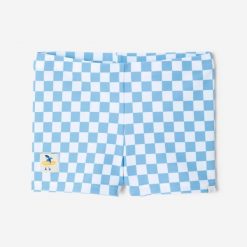 Bokserki kąpielowe dla malucha Decathlon Titou Square. Niebieskie kąpielówki dla chłopców Decathlon, bez wzorów, z elastanu. Za 29.99 zł.