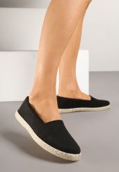 Czarne Espadryle Vices na Podeszwie Zdobionej Plecionką Sesoriela. Czarne espadryle damskie Renee, na lato, z aplikacjami, z jeansu, bez obcasa, bez zapięcia. Za 54.99 zł.