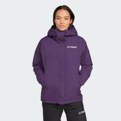 Kurtka ocieplana Terrex Multi 2L RAIN.RDY. Fioletowe kurtki sportowe damskie Adidas, l, bez wzorów, bez kaptura, narciarskie. Za 1,099.00 zł.
