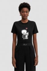 KARL LAGERFELD Czarny damski t-shirt z nadrukiem Ikon Valentine, Rozmiar S. Czarne t-shirty damskie KARL LAGERFELD, s, bez wzorów, eleganckie, bez kołnierzyka. W wyprzedaży za 229.99 zł.
