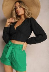 Zielone Szorty High Waist Wiązane w Pasie Gilalilena. Zielone szorty damskie Renee, na lato, l, bez wzorów, z materiału, eleganckie, z podwyższonym stanem. Za 39.99 zł.
