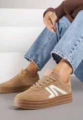 Ciemnobeżowe Sneakersy Tenisówki na Platformie z Tłoczeniem i Geometrycznym Motywem Kialie. Brązowe trampki i tenisówki damskie Renee, bez wzorów, eleganckie, bez zapięcia. Za 89.99 zł.