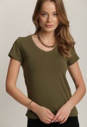 Ciemnozielony T-shirt Adranna. Zielone bluzki damskie Renee, l, bez wzorów, z bawełny, bez kołnierzyka. Za 24.99 zł.