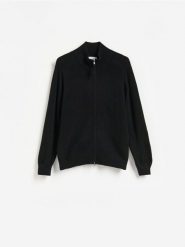 Rozpinany sweter z wełny merino - czarny. Czarne kardigany męskie Reserved, l, bez wzorów, z wełny. Za 259.99 zł.