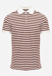 Brązowa Bawełniana Koszulka Polo w Paski w Stylu Casual Elunilla. Brązowe koszulki polo męskie Born2be, l, bez wzorów, z bawełny, casualowe, bez ramiączek. Za 79.99 zł.