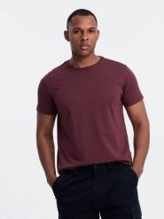Klasyczny T-shirt męski bawełniany BASIC - bordowy V10 - Rozmiar: L. Czerwone t-shirty męskie Ombre Clothing, l, bez wzorów, z bawełny, klasyczne, bez kołnierzyka. W wyprzedaży za 24.99 zł.