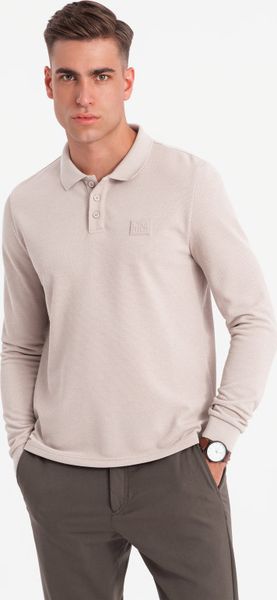 Ombre Strukturalny longsleeve polo męski z naszywką popielaty V3 OM-POLS-0131 L. Szare bluzki z długim rękawem męskie Ombre, l, z aplikacjami, bez ramiączek. Za 139.99 zł.