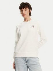 Tommy Jeans Bluza Essential DW0DW20639 Biały Regular Fit. Białe bluzy damskie Tommy Jeans, xxs, bez wzorów, z bawełny, bez kaptura. Za 219.99 zł.