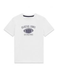 Guess T-Shirt L6YI05 K3711 Biały Regular Fit. Białe t-shirty dla chłopców Guess, z aplikacjami, z bawełny, bez ramiączek. Za 84.99 zł.