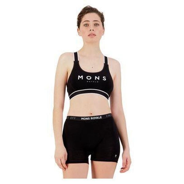 Biustonosz sportowy Mons Royale Stella X-Back Bra. Czarne obuwie sportowe damskie Mons Royale, bez wzorów, na fitness i siłownię. Za 156.99 zł.