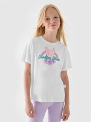 4F T-shirt regular z nadrukiem dziewczęcy - biały 128 (7-8 lat). Białe t-shirty i topy dla dziewczynek 4f, bez wzorów, z bawełny, bez ramiączek. W wyprzedaży za 19.99 zł.