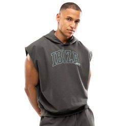 Męska bluza z kapturem bez rękawów Lifestyle Siroko IBZ Swish Gray. Szare bluzy męskie SIROKO, m, bez wzorów, z dresówki, z kapturem. Za 126.00 zł.