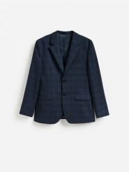 Marynarka regular fit z dodatkiem wiskozy - granatowy. Niebieskie marynarki męskie Reserved, bez wzorów, z tkaniny. Za 359.99 zł.
