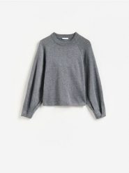 Sweter z raglanowymi rękawami - ciemnoszary. Szare swetry damskie Reserved, l, bez wzorów, z dzianiny, bez kołnierzyka, bez ramiączek, bez kaptura. Za 129.99 zł.