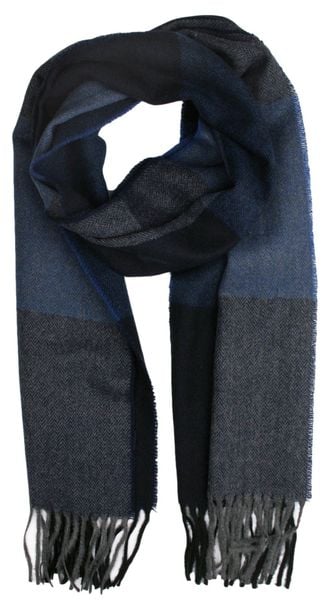Szalik Granatowo-Niebieski w Kratkę z Frędzlami, Męski, Jesienno-Zimowy z Wełną -V. FRAAS. Niebieskie szaliki męskie V. Fraas, na zimę, bez wzorów, z materiału. Za 85.00 zł.