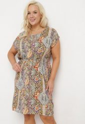 Szaro-Beżowa Wiskozowa Sukienka w Stylu Boho o Pudełkowym Kroju z Materiałowym Paskiem Neteri. Szare sukienki damskie Born2be, na co dzień, xl, bez wzorów, z materiału, boho, bez kołnierzyka, bez ramiączek, midi. Za 39.99 zł.