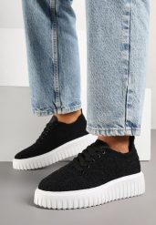 Czarne Sneakersy na Grubej Podeszwie z Ażurową Cholewką Ellisene. Czarne obuwie sportowe damskie Born2be, w ażurowe wzory. Za 89.99 zł.