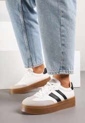 Biało-Czarne Sneakersy w Stylu Tenisówek z Paskami Nilomira. Białe obuwie sportowe damskie Born2be, bez wzorów, z jeansu, tenisowe. Za 84.99 zł.