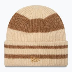 Czapka zimowa damska New Era Stripe Cuff Knit Beanie. Brązowe czapki i kapelusze damskie New Era, na zimę, bez wzorów. Za 139.99 zł.
