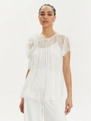 Nissa Bluzka TOP14978 Biały Regular Fit. Białe bluzki damskie Nissa, bez wzorów, z jedwabiu, bez kołnierzyka, bez ramiączek. Za 759.99 zł.