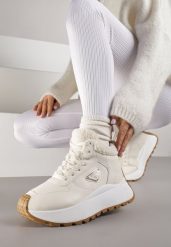 Beżowe Sneakersy Śniegowce Vices na Platformie Ozdobione Trójkątną Aplikacją Ficebia. Brązowe śniegowce i trapery damskie Renee, z jeansu. Za 109.99 zł.
