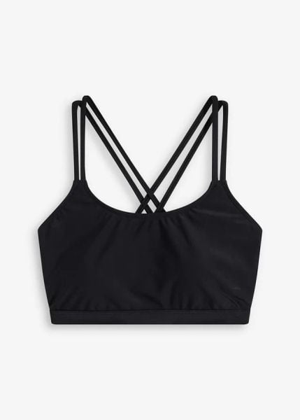 Biustonosz bikini bustier ze skrzyżowanymi ramiączkami. Czarne bikini damskie bonprix, bez wzorów. Za 84.99 zł.