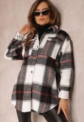Czarno-Biała Koszula w Kratę Mermo. Czarne bluzki damskie Renee, bez wzorów, z jeansu, eleganckie, bez kołnierzyka, bez ramiączek. Za 129.99 zł.