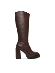 Nine West Kozaki CEO-HALA-01 Brązowy. Brązowe kozaki damskie Nine West, z materiału, bez obcasa, na słupku. Za 359.99 zł.