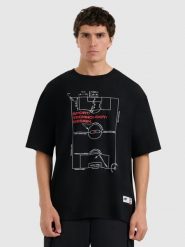 4F T-shirt oversize z nadrukiem męski - czarny XL. Czarne t-shirty męskie 4f, m, bez wzorów, bez kołnierzyka. Za 79.99 zł.