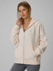 4F Bluza dresowa loose z kapturem damska - kremowa M. Brązowe kardigany damskie 4f, m, bez wzorów, z dresówki. Za 159.99 zł.