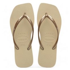 Japonki damskie Havaianas Slim Square. Brązowe klapki damskie Havaianas, bez wzorów, sportowe, bez obcasa. Za 94.99 zł.