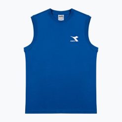 Koszulka męska Diadora Core Sl. Niebieskie koszulki sportowe męskie Diadora, m, bez wzorów, z bawełny, bez kołnierzyka, bez ramiączek. Za 47.99 zł.
