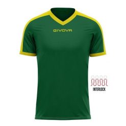 Koszulka piłkarska dla dorosłych Givova Revolution Interlock. Zielone koszulki sportowe męskie Givova, bez wzorów, bez kołnierzyka, bez ramiączek, do piłki nożnej. Za 88.50 zł.