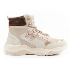 Buty Lee Cooper LCJ-24-03-3047L beżowy. Brązowe obuwie sportowe damskie bez wzorów, z polaru, trekkingowe. Za 466.73 zł.