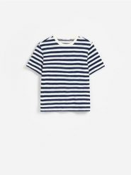 T-shirt z bawełną - granatowy. Niebieskie t-shirty damskie Reserved, l, bez wzorów, z bawełny, bez kołnierzyka. Za 79.99 zł.