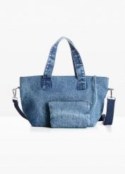 Torba typu shopper. Niebieskie torebki shopper damskie bonprix, bez wzorów, z denimu, duże, bez dodatków. Za 134.99 zł.